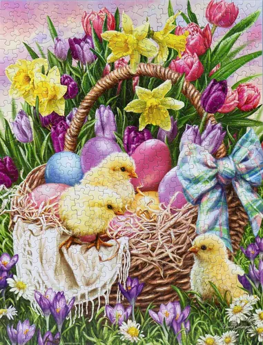 Miniatura 8 de Springbok Basket Full of Spring - Rompecabezas de 500 piezas para adultos y familia, huevos de Pascua y pollitos, piezas de corte único, fabricado