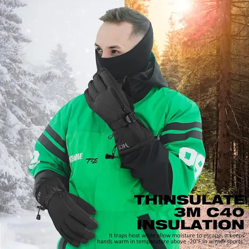 Miniatura 2 de MCTi Guantes de esquí impermeables para hombre, cálidos, 3M, Thinsulate, snowboard, motos de nieve y clima frío