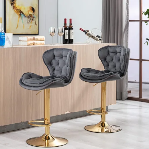 Miniatura 4 de Set of 2 Stools,with Footrest,Velvet,Metal Leg, Upholstered,Base Swivel, Height Adjustable,Comfortable Seating,with backrest,Living Room, Dining