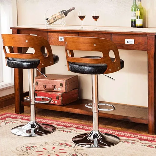 Miniatura 7 de Taburetes de bar con respaldo de madera maciza, taburetes de bar ajustables de cuero giratorios, sillas de bar giratorias con respaldo, silla de bar