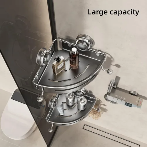 Miniatura 5 de VOLPONE Estante esquinero de ducha con ventosa, estante de ducha esquinero sin perforaciones, organizador de ducha de baño, estante