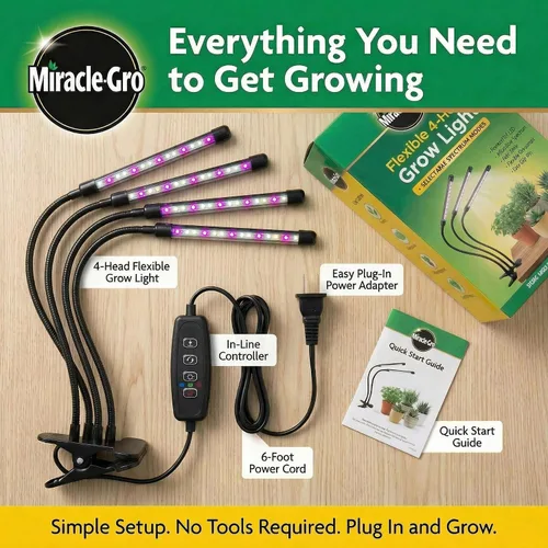 Miniatura 4 de Miracle-Gro Luz LED de cultivo para plantas de interior de 4 cabezales, luz de espectro seleccionable con temporizador y modos de regulación