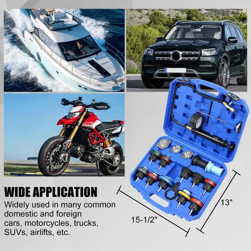 Miniatura 8 de Kit de prueba de presión de radiador ADAFIRST, 18 piezas, bomba manual de tanque de agua automotriz, herramienta de prueba de presión y adaptadores