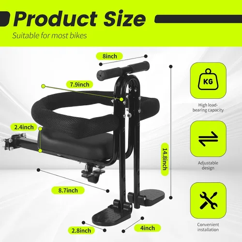 Miniatura 2 de Asiento de bicicleta para niños montado en la parte delantera y asiento de bicicleta para niños del manillar con barandilla desmontable montado