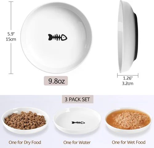 Miniatura 4 de WROSWT Tazones para gatos sin derrame, Tazón para comida de gato, Juego de platos de cerámica saludables para gatos anti fatiga de bigotes