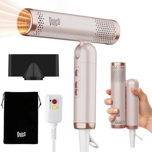 Miniatura 10 de Quico Secador de pelo de viaje de doble voltaje, 120,000 rpm, secador de pelo de bolsillo BLDC de secado rápido para mujeres con concentrador