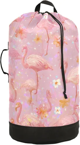 Miniatura 36 de Mochila de lavandería con hojas de estilo bohemio beige con correas ajustables para el hombro, bolsa de lavandería sucia para viajes, campamento