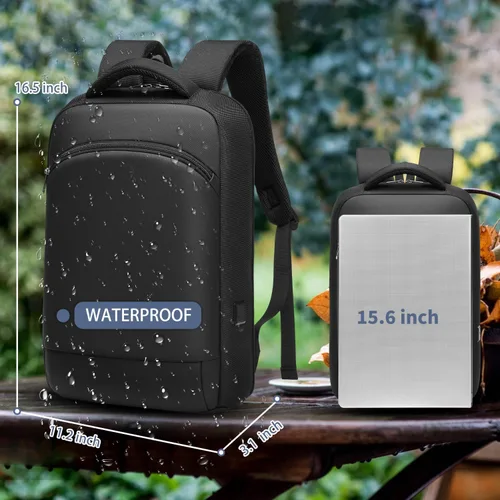 Miniatura 2 de Mochila delgada para laptop para hombre, mochila de negocios ligera de 15.6 pulgadas, mochila de viaje impermeable con puerto de cargador USB, bolsa