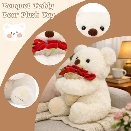 Miniatura 5 de Ramo de peluche de oso de peluche, ramo de peluche de rosas, sombrero de flores romántico, peluche de oso, perfecto como cumpleaños y vacaciones