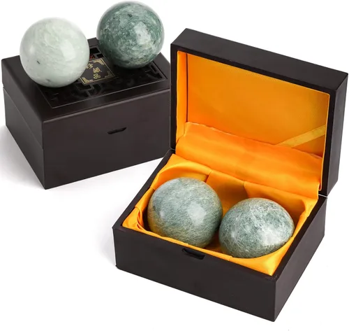 Lyellfe Juego de 4 bolas Baoding de piedra de mármol, bolas de meditación de 2 pulgadas con caja, pelota de masaje de ejercicio de salud china para