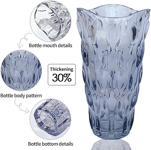 Miniatura 4 de Florero de Cristal de Flores Irrompible de 2.4 libras, 9.5 pulgadas, florero brillante, estilo bohemio, para centros de mesa, cocina, oficina, sala