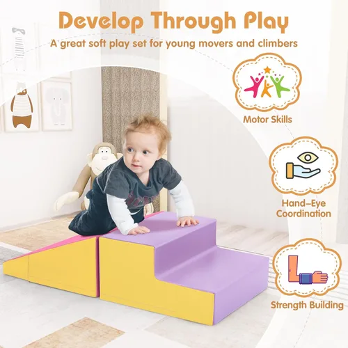 Miniatura 6 de Costzon Juguetes de escalada para niños pequeños, juego suave para gatear, escalar, deslizarse, jugar activo en interiores, 2 bloques de escalada