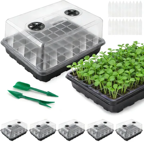 Miniatura 9 de Bandeja para inicio de semillas con luz de crecimiento, kit de 96 celdas, bandejas de inicio de plántulas con cúpulas de humedad, temporizador