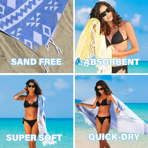 Miniatura 8 de Widdonen Toalla de playa turca fina, ligera, de secado rápido, absorbente, de algodón, para baño, piscina, toallas de natación, extra grandes, sin
