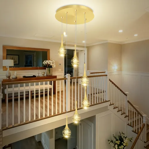 Miniatura 12 de Lámpara colgante Flashing God de oro con 1 luz en forma de lágrima y cristal, lámpara colgante integrada con burbuja de cristal para isla de cocina