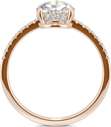 Miniatura 3 de Charles & Colvard - Anillo de compromiso con halo oculto de moissanita de oro rosa de 14 quilates de 0.256 in