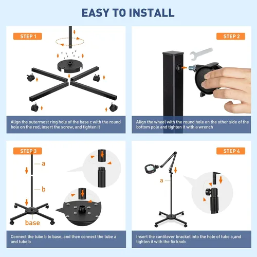 Miniatura 9 de KIRKAS Lupa de piso grande 12X con luz y soporte, color infinito regulable 2 en 1 lámpara de lupa iluminada para trabajo cercano, lectura