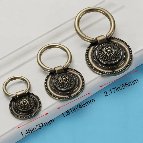 6 manijas de anillo de caída de latón aceitado de bronce aceitado de 1.8 pulgadas de diámetro, tiradores de armario de cajón (latón, 1.8