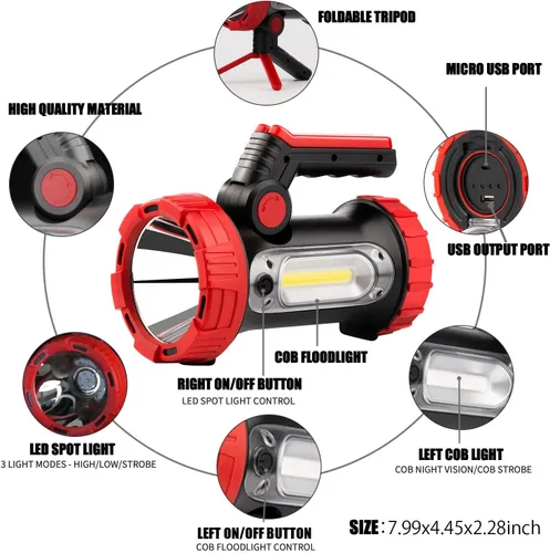 Miniatura 2 de Anhay Linterna LED recargable para campamento, linterna regulable con gancho, foco impermeable para emergencias de huracanes, al aire libre