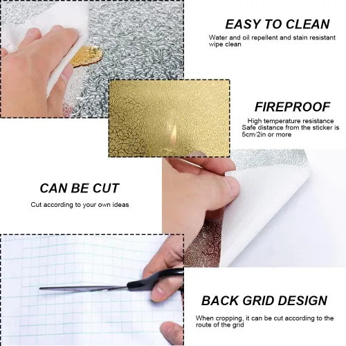 Miniatura 3 de Yitexin Papel tapiz para salpicaduras de cocina, 15.7 x 196.8 pulgadas, papel de contacto, autoadhesivo a prueba de aceite, resistente al calor