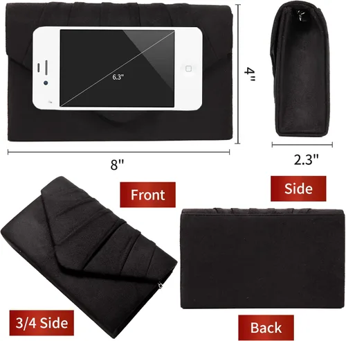Miniatura 5 de BBjinronjy Bolso de mano para mujer, bolso de noche para mujer, bolso de noche con cadena desmontable para boda, graduación, gamuza sintética