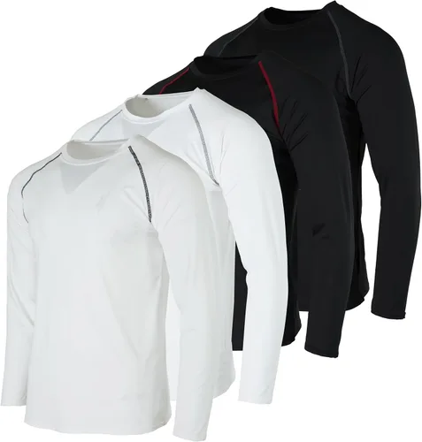 Real Essentials Paquete de 4 camiseta de compresión de manga larga para hombre para clima frío (disponible en tallas grandes y altas)
