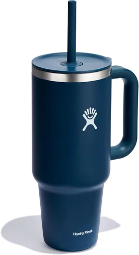 Miniatura 5 de Hydro Flask Vaso de viaje con asa, tapa y pajita, acero inoxidable aislado en 40 onzas, azul índigo