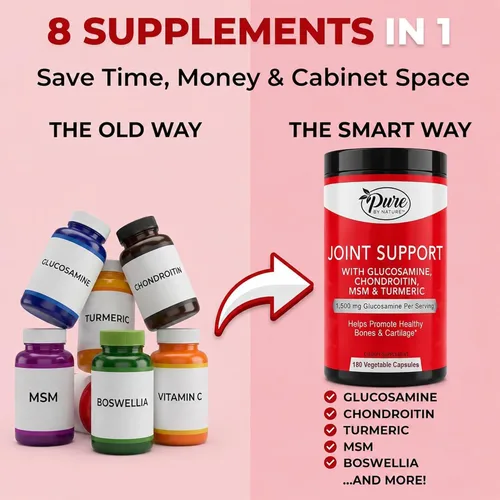 Miniatura 2 de Pure By Nature Glucosamina condroitina MSM cúrcuma Boswellia (suministro para 60 días) – Suplemento de apoyo articular para mujeres y hombres, apoyo
