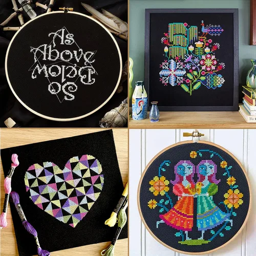 Miniatura 7 de Similane 6 piezas de tela de bordado Aida para punto de cruz, tela de punto de cruz, 14 unidades, color negro, fácil de usar, patrones de bordado