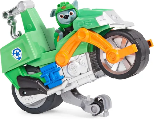 Miniatura 5 de Paw Patrol, Moto Pups Moto Deluxe de Rocky con vehículo de motocicleta de tracción que hace piruetas y figura de juguete