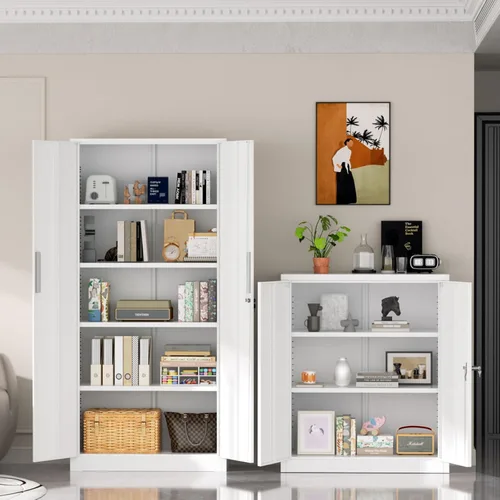 Miniatura 2 de Superday Gabinetes de almacenamiento de metal, gabinete de almacenamiento de acero de 71 pulgadas con cerradura, armario alto blanco con 2 puertas