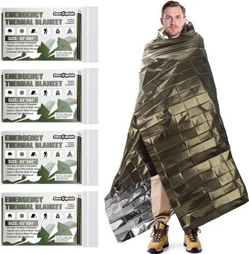 SecuCaptain Mantas térmicas de emergencia de supervivencia: extra grande de 84" x 63" kit de manta de Mylar espacial para exteriores, invierno frío,