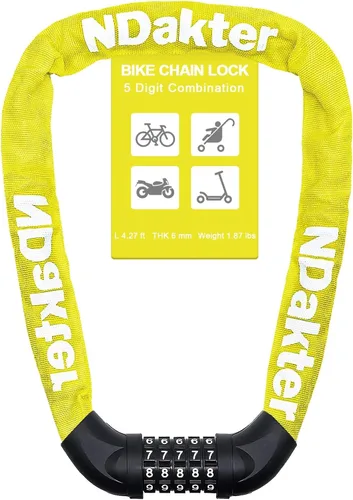 Miniatura 11 de NDakter Cerradura de cadena para bicicleta, combinación de 5 dígitos, resistente, antirrobo, cerradura de bicicleta de seguridad
