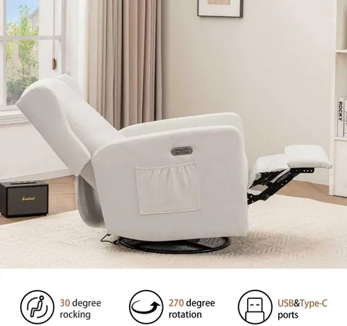 Miniatura 8 de Ketaiyou Silla reclinable giratoria eléctrica, con respaldo alto, silla mecedora eléctrica para guardería, puertos USB y tipo C, sillón reclinable