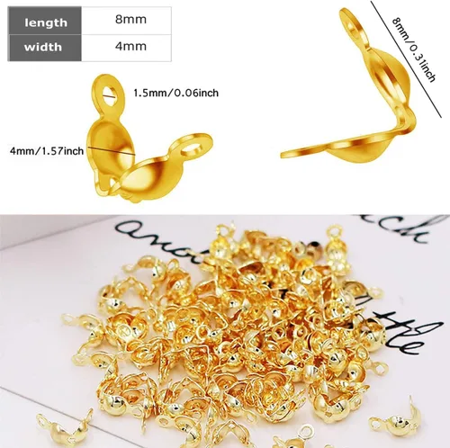 Miniatura 2 de 500 piezas de extremos de calotte plateados cubiertas de nudos para hacer pulseras DIY de joyería, puntas de cuentas abiertas con placa metálica