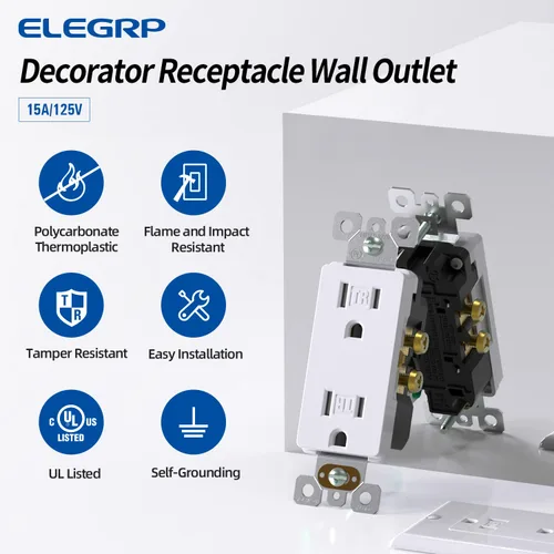 Miniatura 2 de ELEGRP Toma de corriente decorativa de pared, resistente a manipulaciones, 15 amperios, enchufe eléctrico de pared estándar, grado residencial