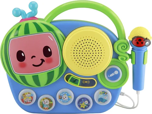 eKids Cocomelon Juguete Singalong Boombox con micrófono y música incorporada, juguetes para niños pequeños para fanáticos de los regalos de Cocomelon