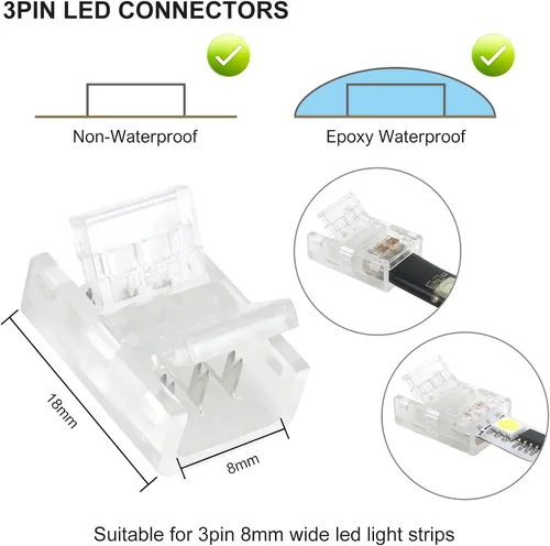 Miniatura 2 de RGBZONE 10 piezas 3 pines 8mm Conectores de tira LED Actualizados Conector rápido de tira a tira sin soldaduras y sin brechas para tira de luz LED
