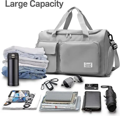Miniatura 4 de Bolsa deportiva de gimnasio con compartimento para zapatos, bolsa de viaje con bolsillo separado seco húmedo para hombres y mujeres, bolsa de noche