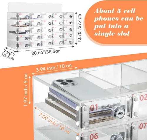 Miniatura 3 de Threan Caja de almacenamiento para teléfono celular de 25 ranuras, gabinete de almacenamiento transparente para teléfono celular, montaje en pared