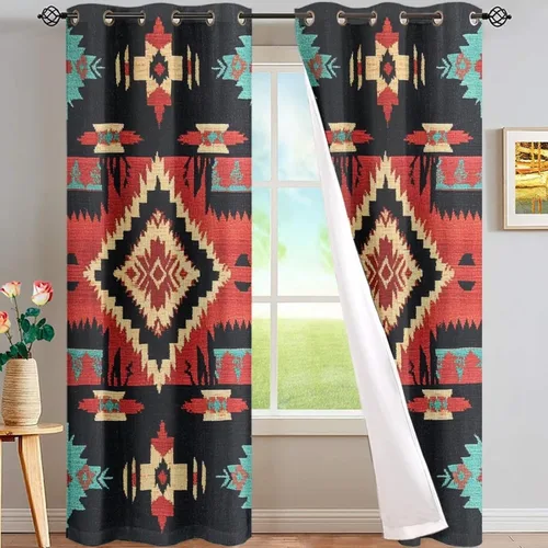 Miniatura 53 de Dreaweet African Tribal Blackout Curtains 63 Inch Long 2 Panels Set Bohemian Ethnic Geometric Grommet Top Thermal Insulated Curtains for Living Room