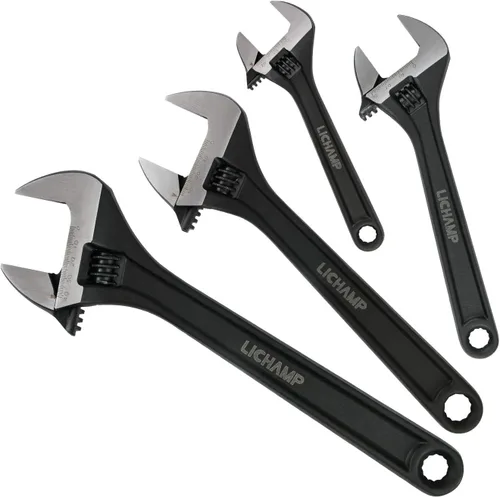Lichamp Juego de 4 llaves ajustables CR-V, de grado industrial, acero al cromo vanadio forjado con acabado de óxido negro, mandíbula ancha, 6, 8,