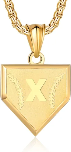 Miniatura 63 de Collar con inicial de la A a la Z para niños, de acero inoxidable, con dije de escudo de letra, cadena de 22 + 2 pulgadas, inspirador de béisbol