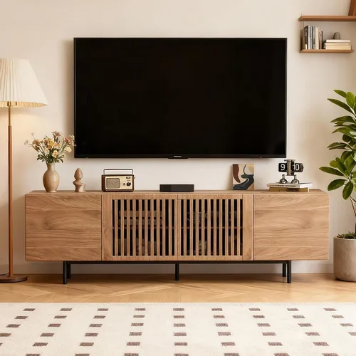Miniatura 3 de Soporte de TV moderno de mediados de siglo de 70.87 pulgadas, centro de entretenimiento con 4 gabinetes de almacenamiento, mesa consola multimedia