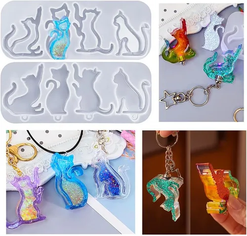 Miniatura 8 de Finyoffiy Molde de resina para gatos, moldes epoxi de silicona con diseño de animales, molde de fundición colgante para bricolaje, joyería, collar