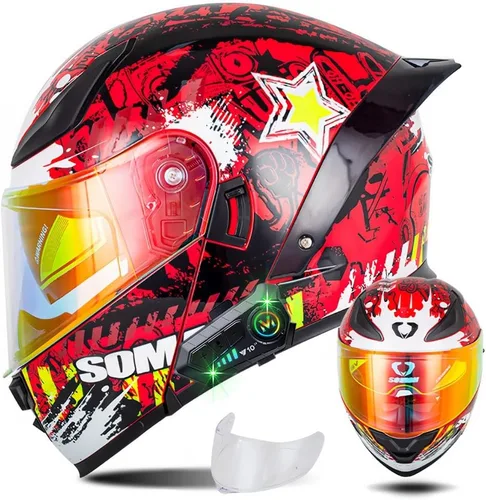 Miniatura 8 de Casco modular de motocicleta con Bluetooth, casco de motocicleta abatible de cara completa para hombres y mujeres con visera tintada y transparente