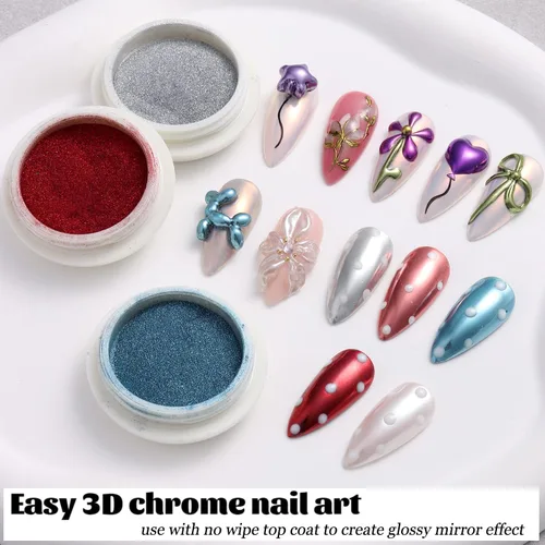 Miniatura 4 de Fcozpjk Juego de polvos cromados para uñas, 16 colores, efecto metálico para uñas, dorado, plateado, rosa, azul, violeta, verde, rojo, polvo cromo