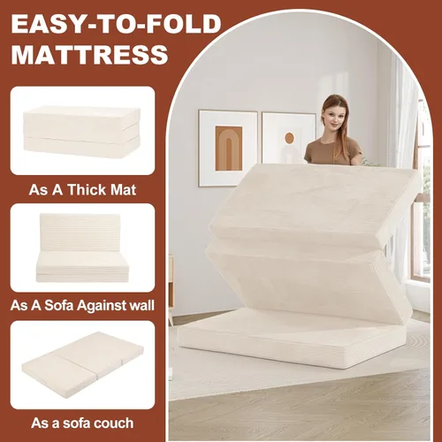 Miniatura 6 de Colchón plegable de tres pliegues de 6 pulgadas, sofá cama plegable con funda extraíble lavable, colchón de futón portátil de tamaño completo