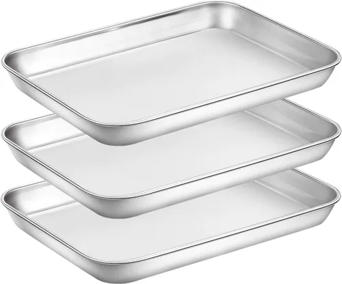 Umite Chef - Bandejas para hornear, de acero inoxidable, pequeñas para hornear galletas, acabado de espejo superior, fáciles de limpiar