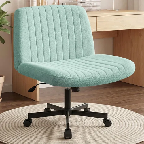 Miniatura 8 de Orange Factory Silla Criss Cross con Ruedas Silla de Escritorio de Tocador Ancha y Cómoda Base Dual de Cuero sin Brazos Ajustable Giratoria